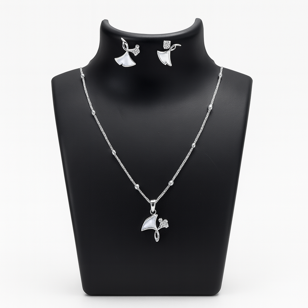 925 Sterling Silver Floral Pendant & Earrings Set