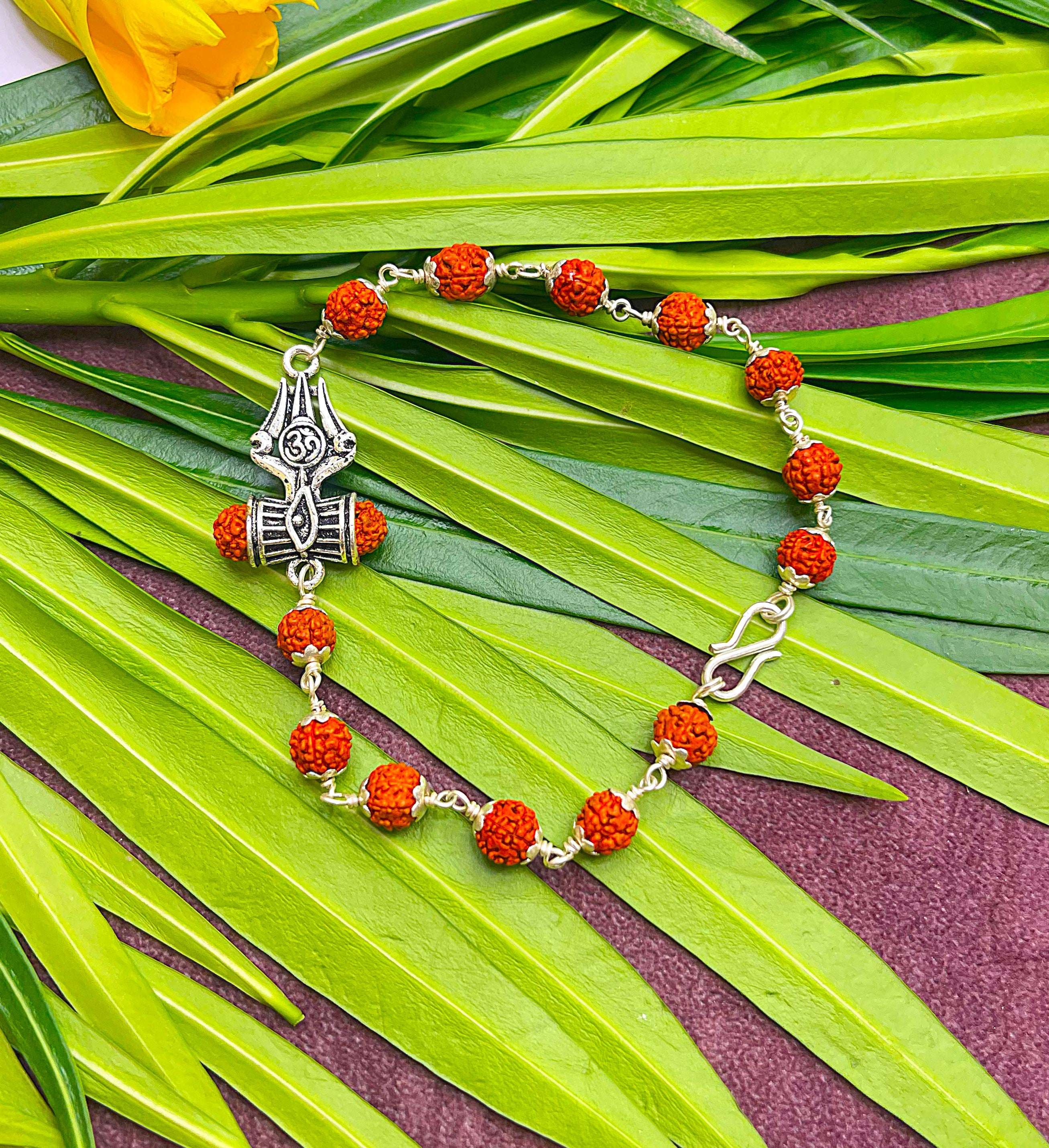 Rudraksha Bracelet with Trishul, Om & Damru Charm