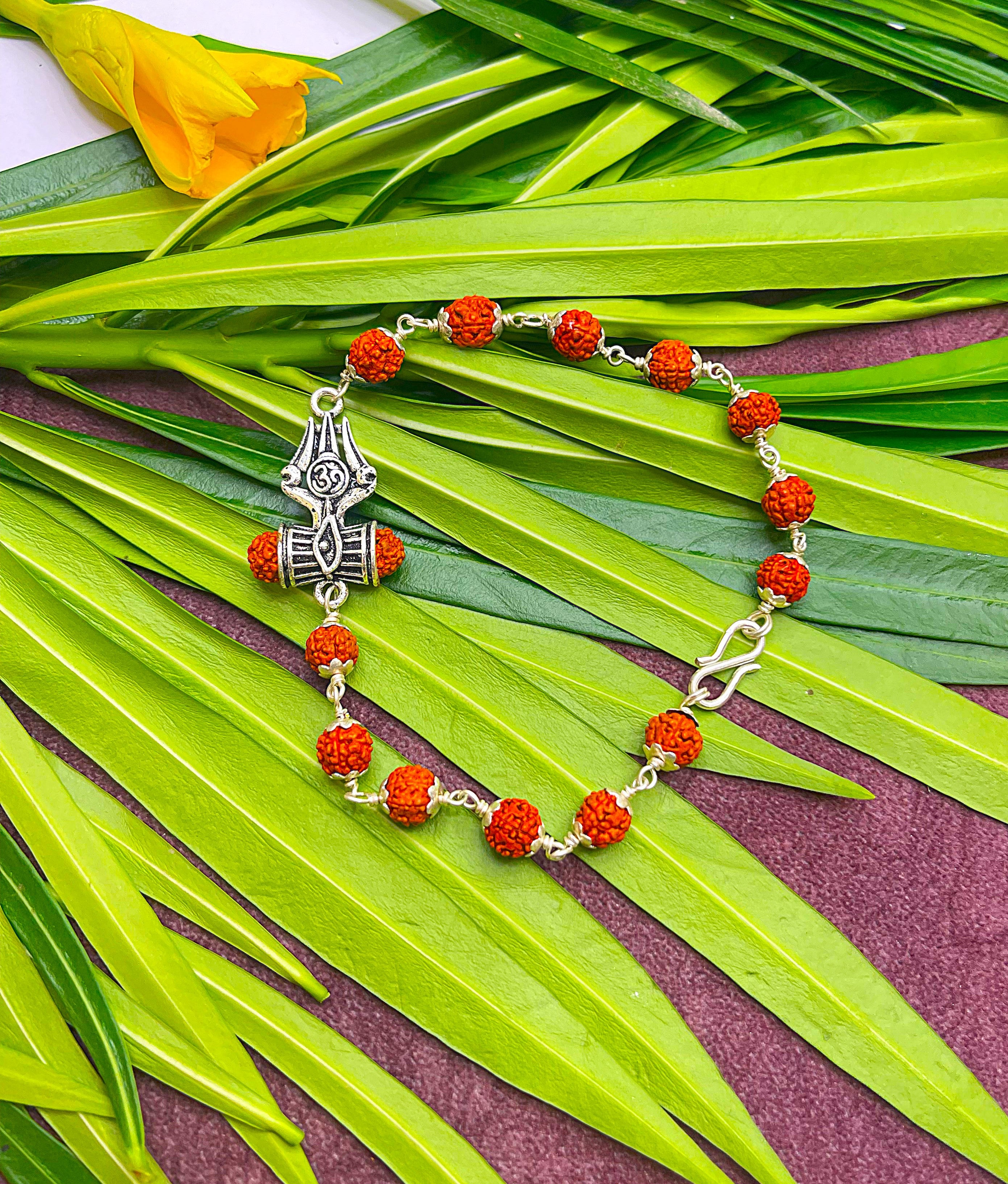 Rudraksha Bracelet with Trishul, Om & Damru Charm