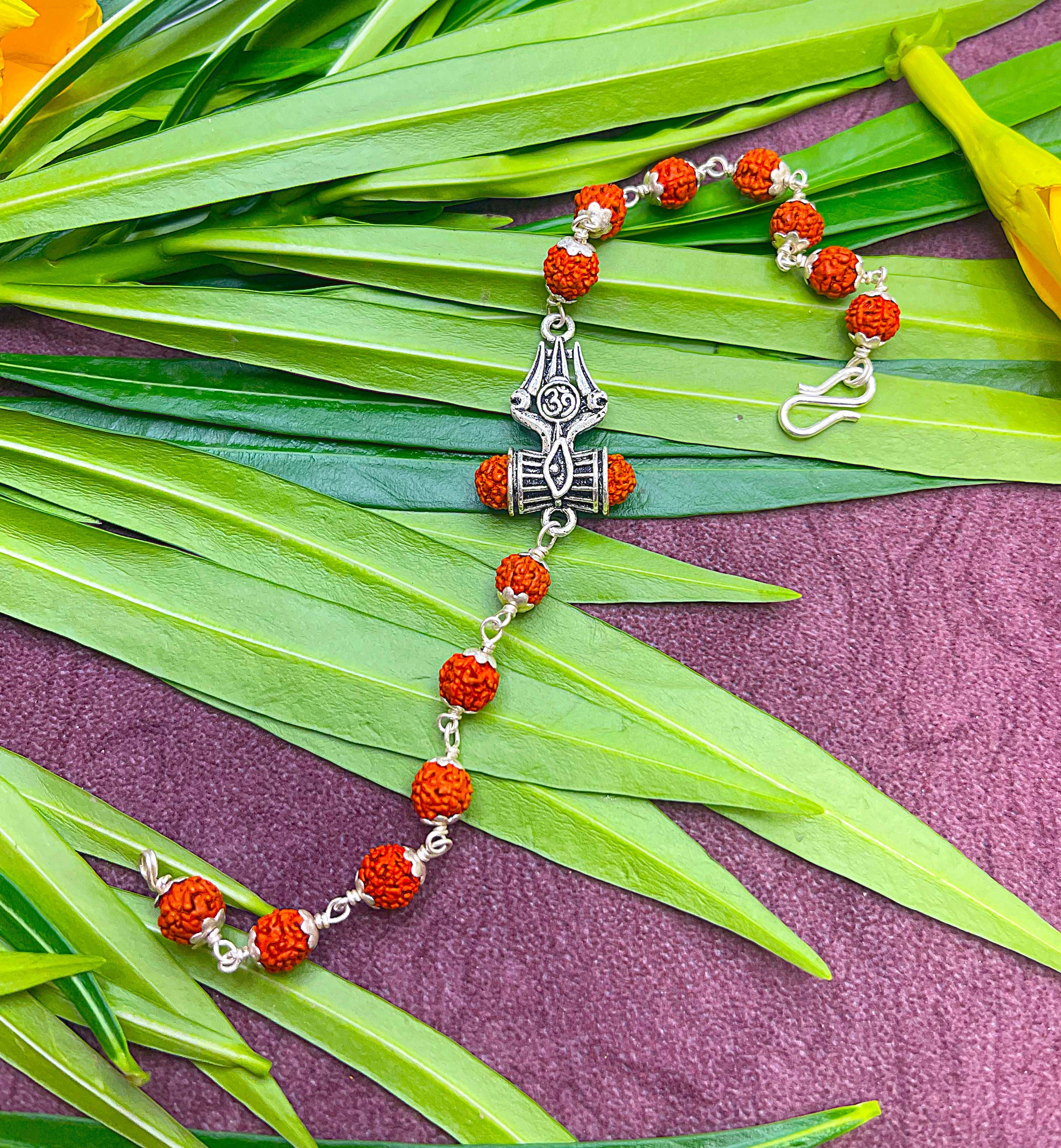 Rudraksha Bracelet with Trishul, Om & Damru Charm