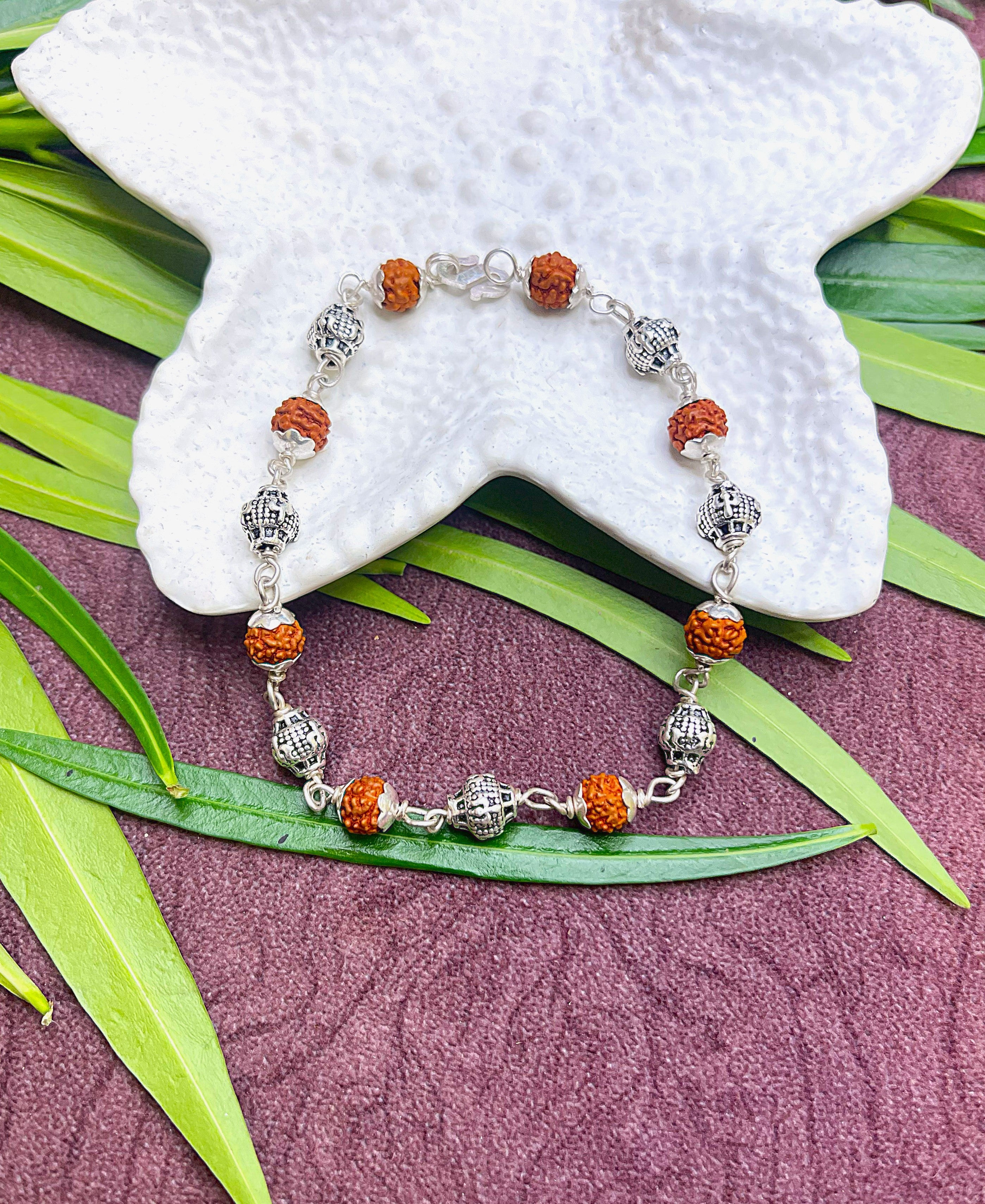 Rudraksha & Silver Beads Bracelet – Spiritual Elegance