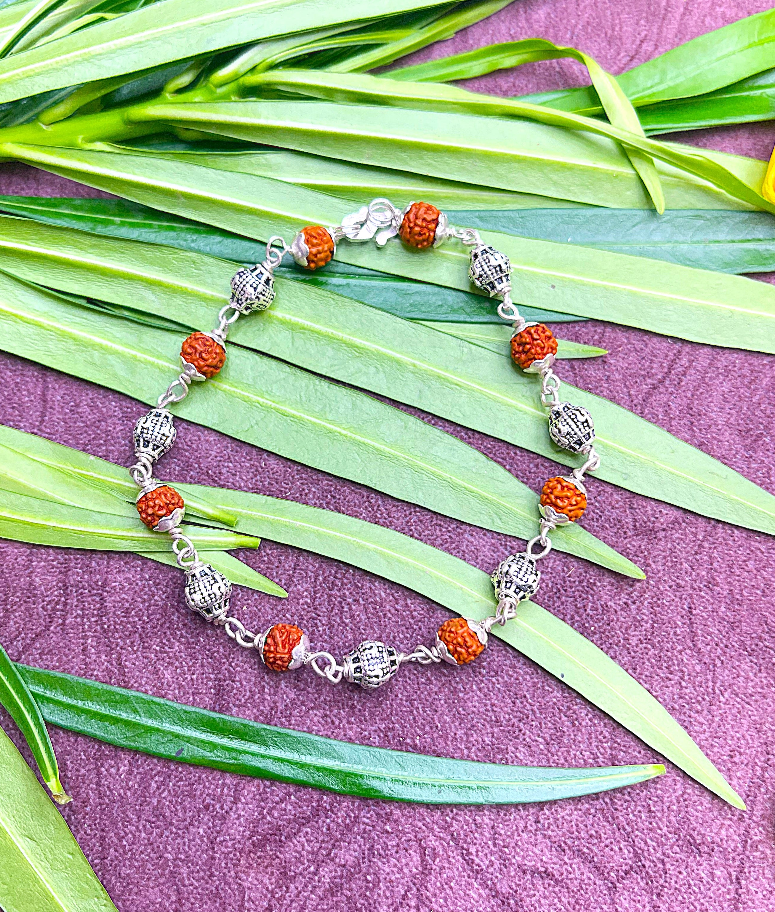 Rudraksha & Silver Beads Bracelet – Spiritual Elegance