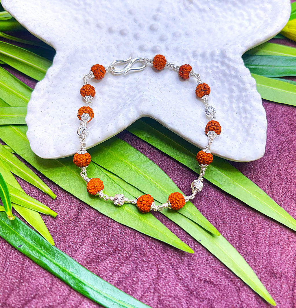 Elegant Rudraksha Bracelet with Silver Beads – Divine Balance