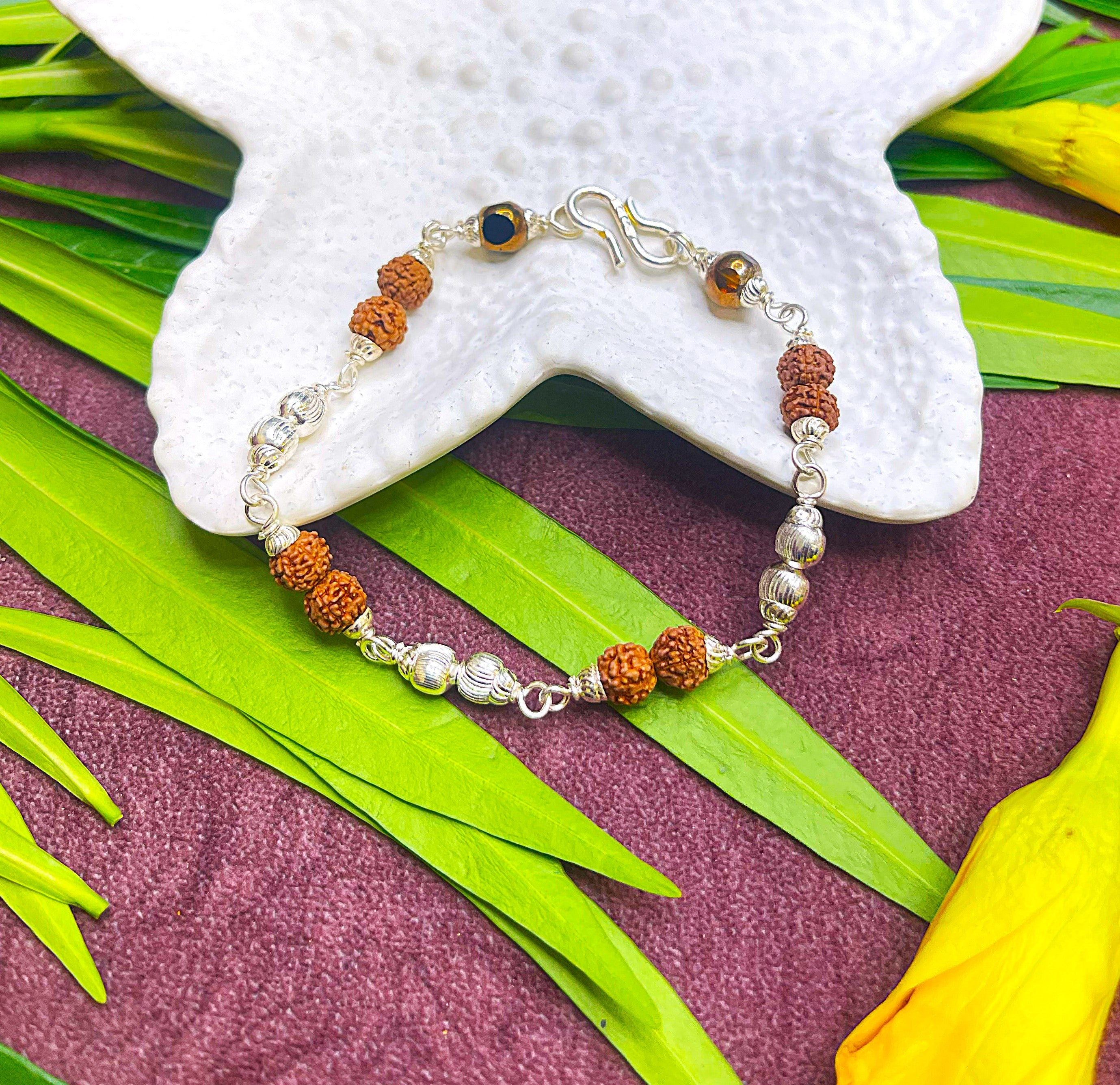 Rudraksha & Silver Beads Spiritual Bracelet