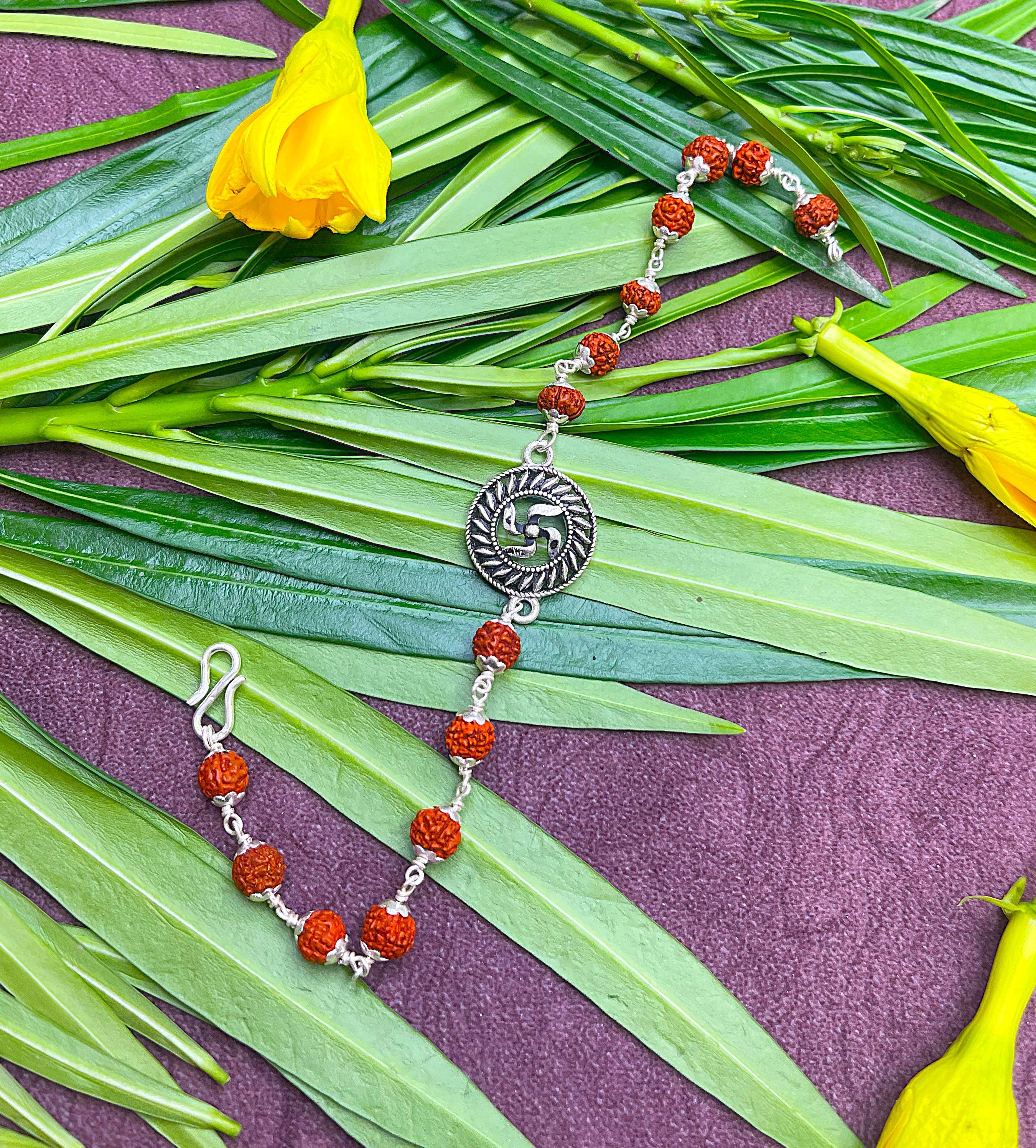 Rudraksha Spiritual Bracelet with Swastik Charm