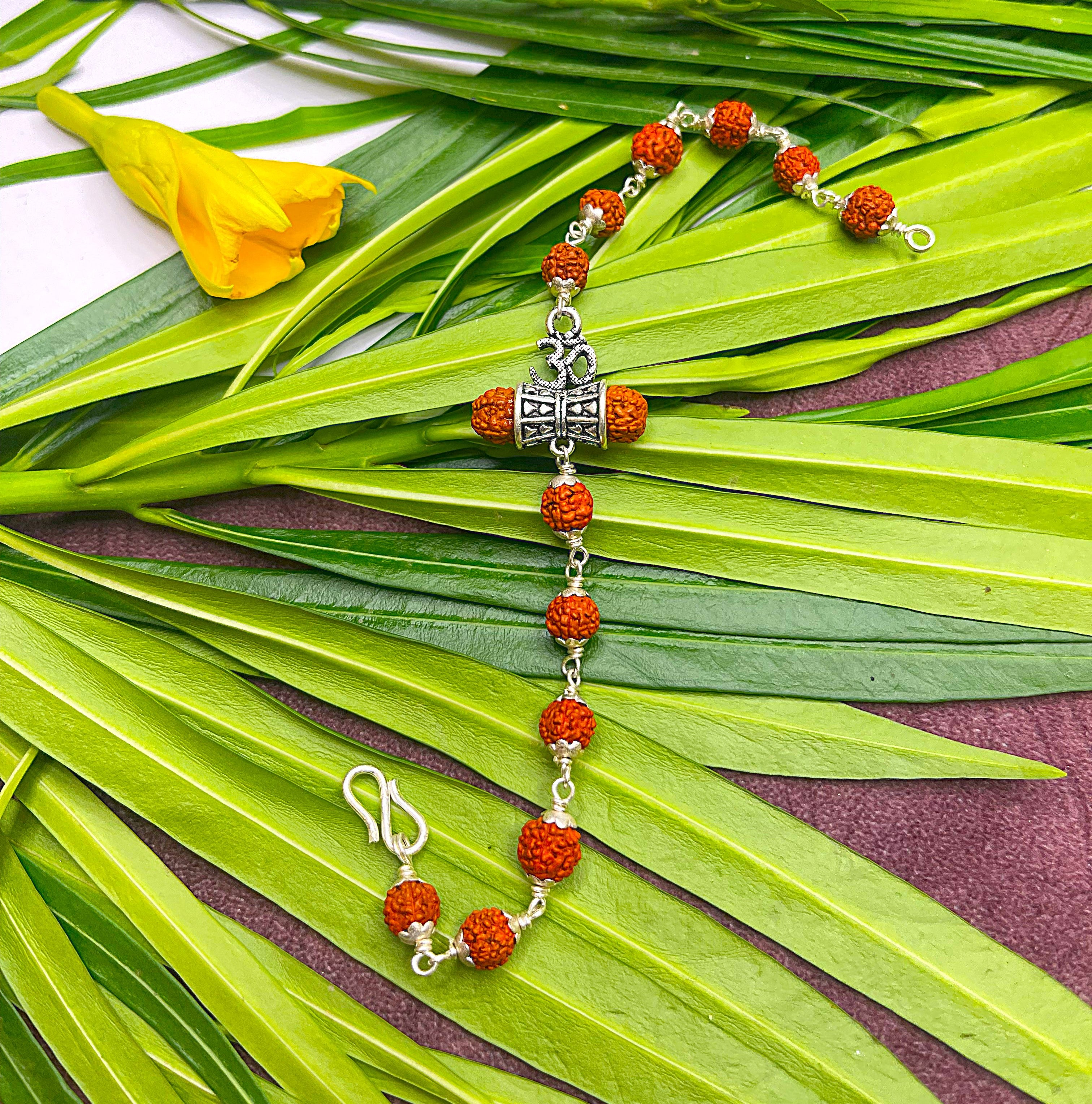 Rudraksha Bracelet with Om & Damru Charm