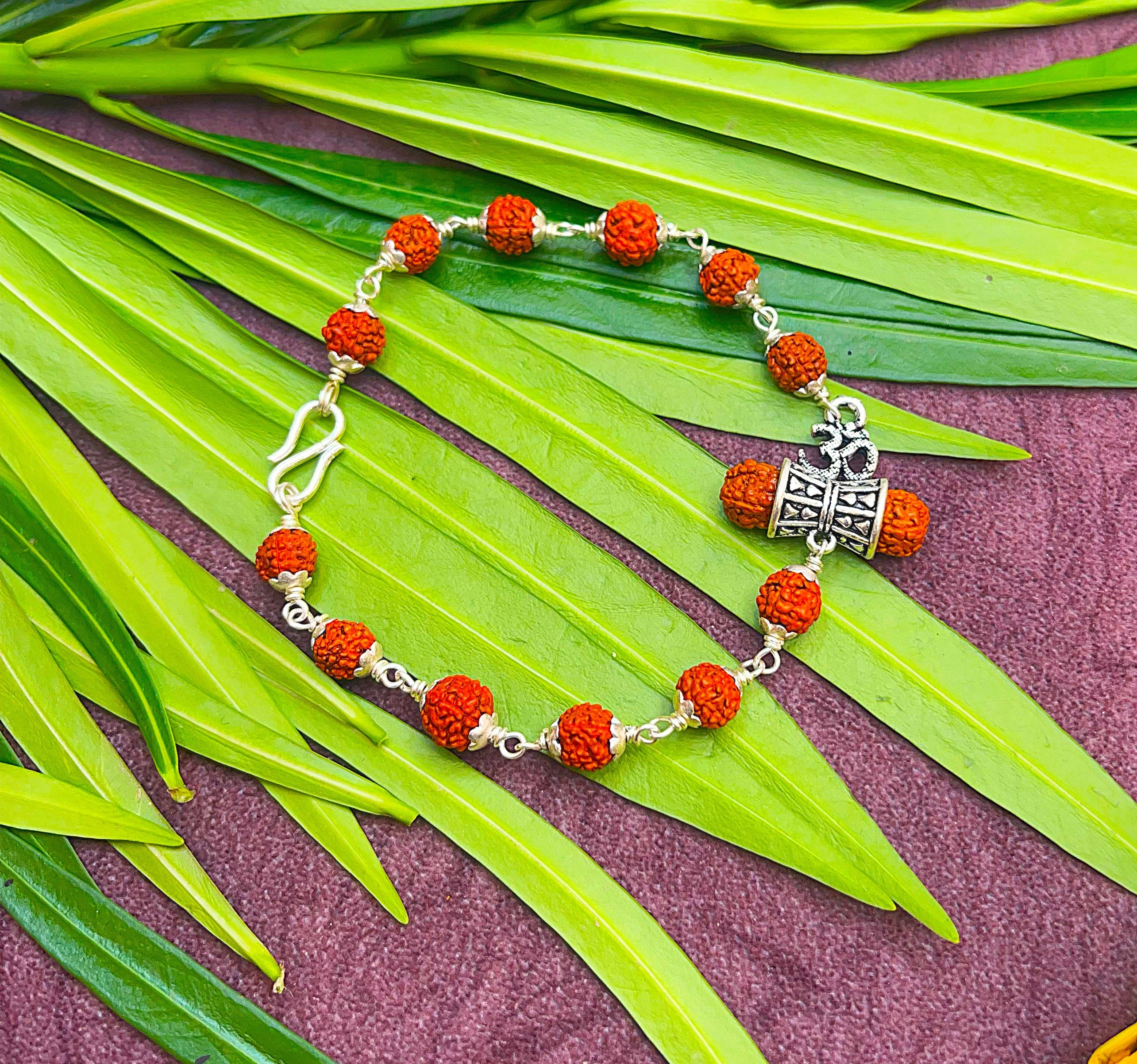 Rudraksha Bracelet with Om & Damru Charm