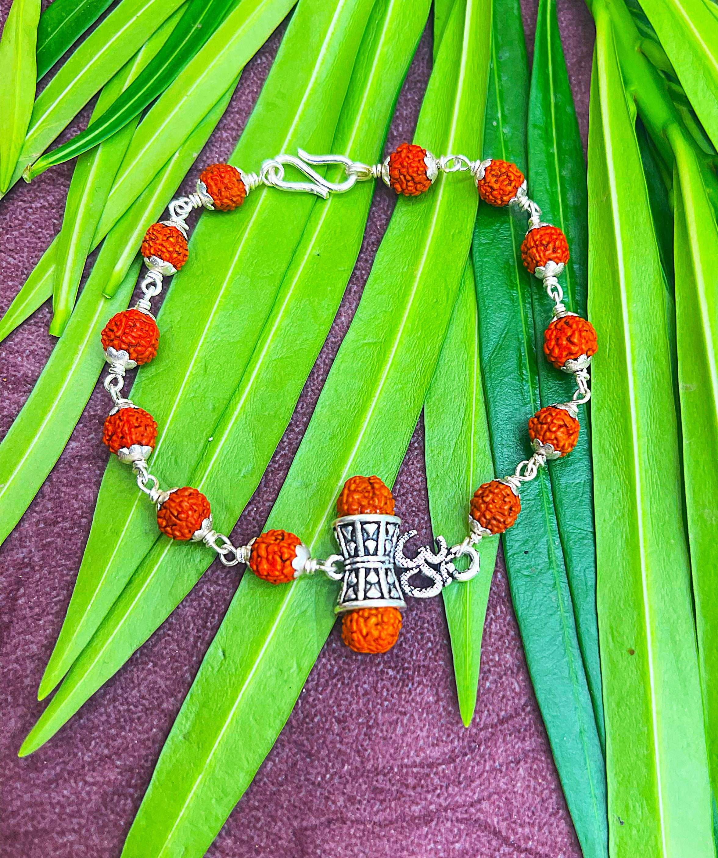 Rudraksha Bracelet with Om & Damru Charm