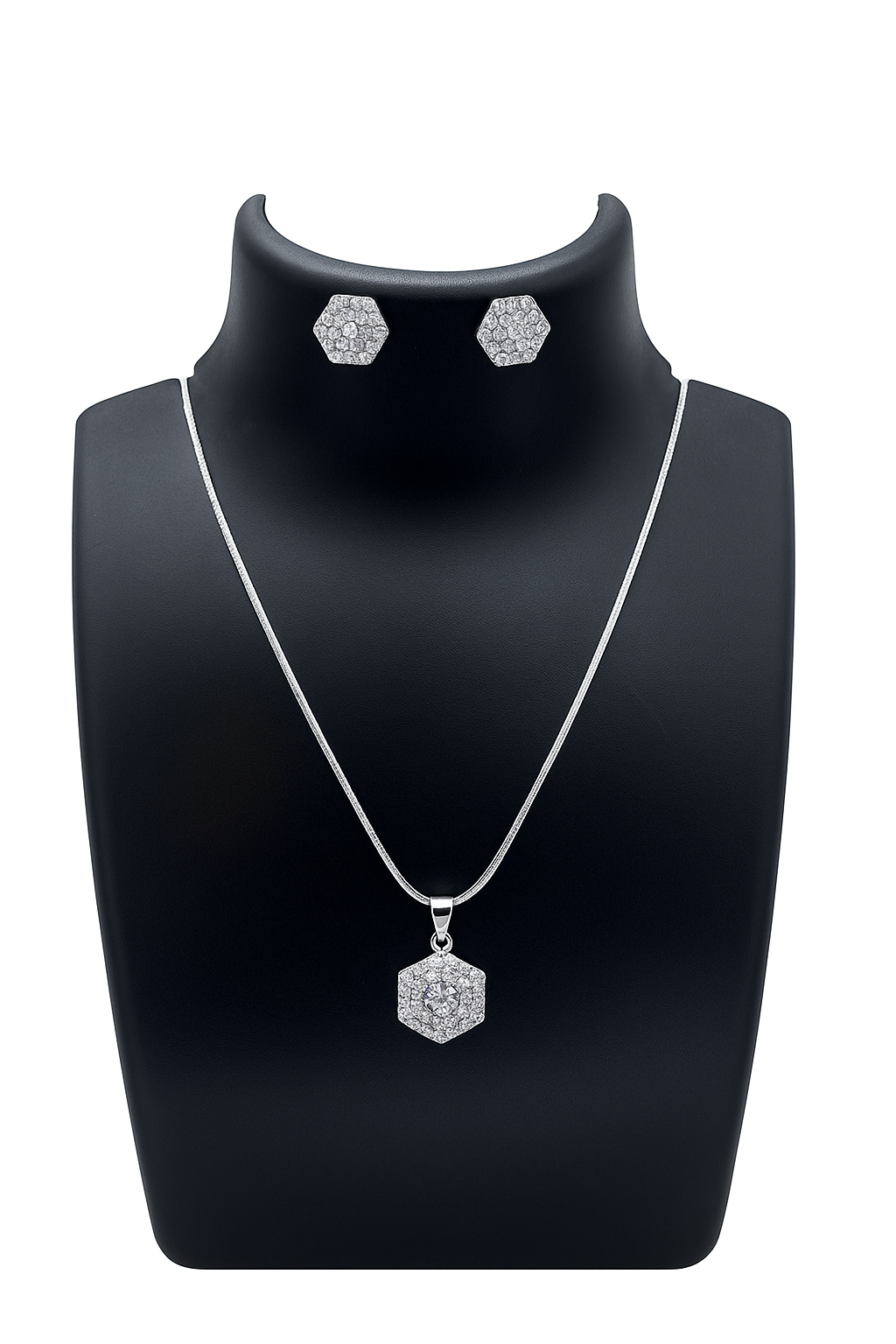 ✨ 925 Sterling Silver Hexagon Pendant & Earrings Set