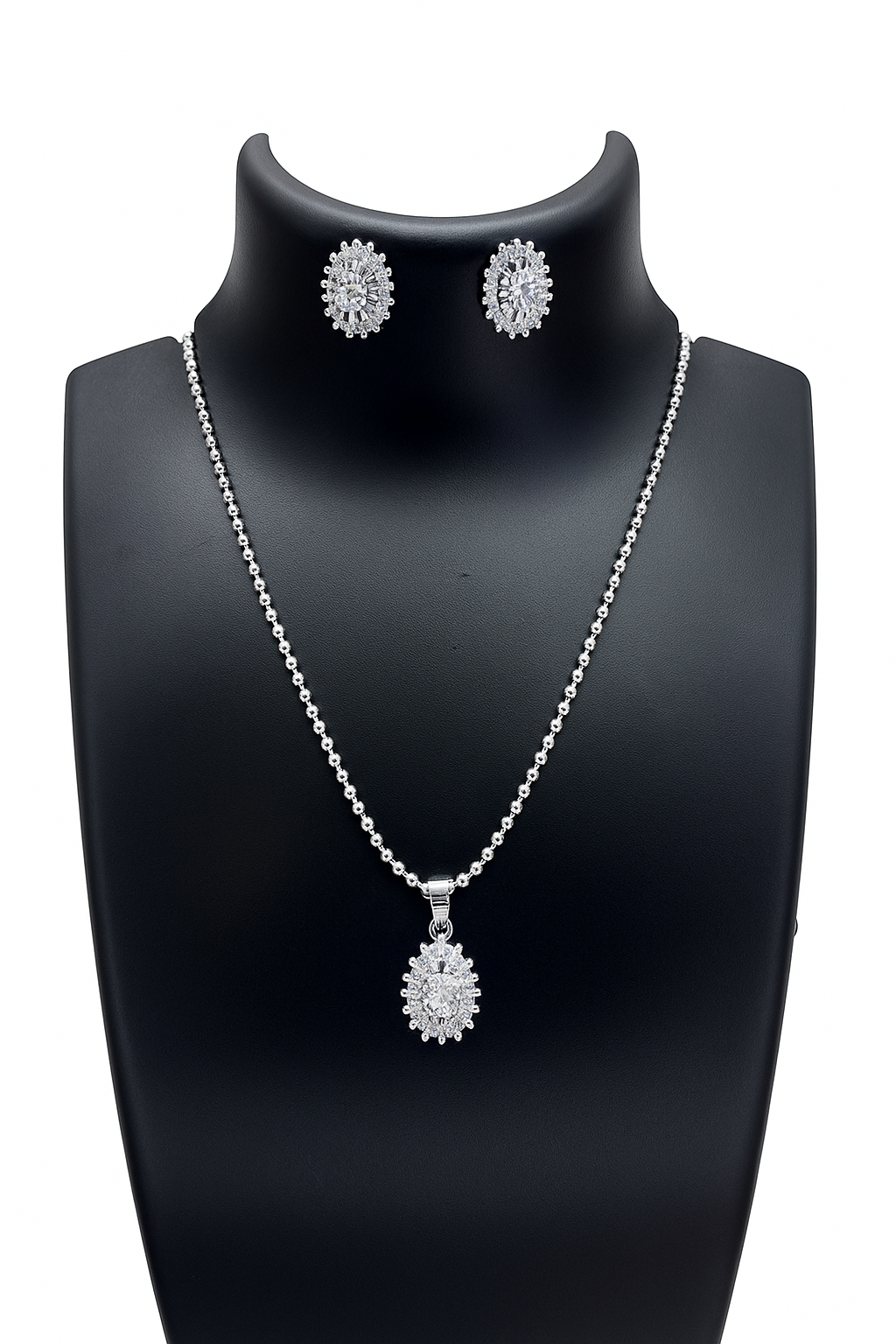 925 Sterling Silver Oval Pendant & Earrings Jewelry Set