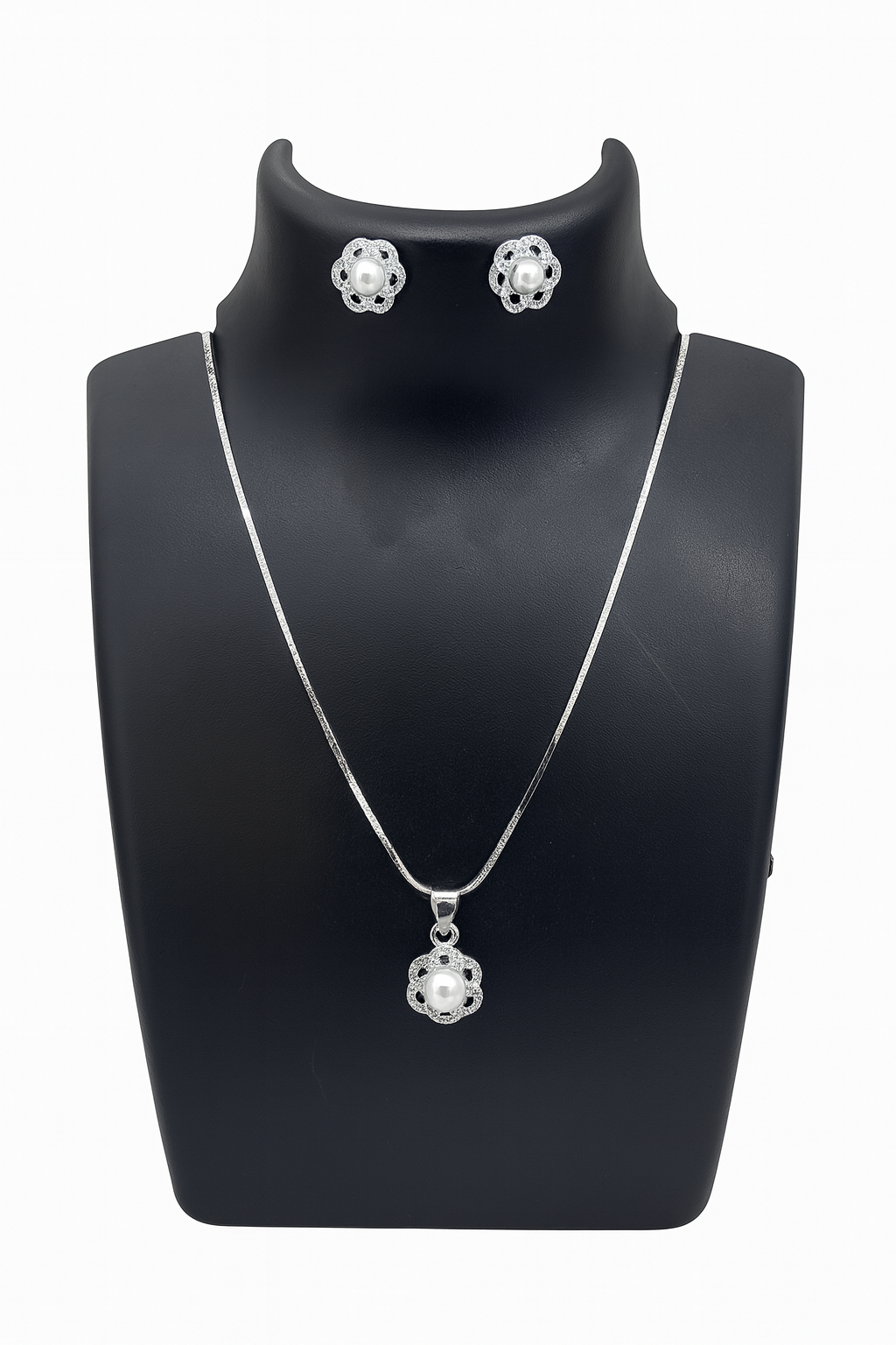 ✨ 925 Sterling Silver Pearl Flower Pendant & Earrings Set