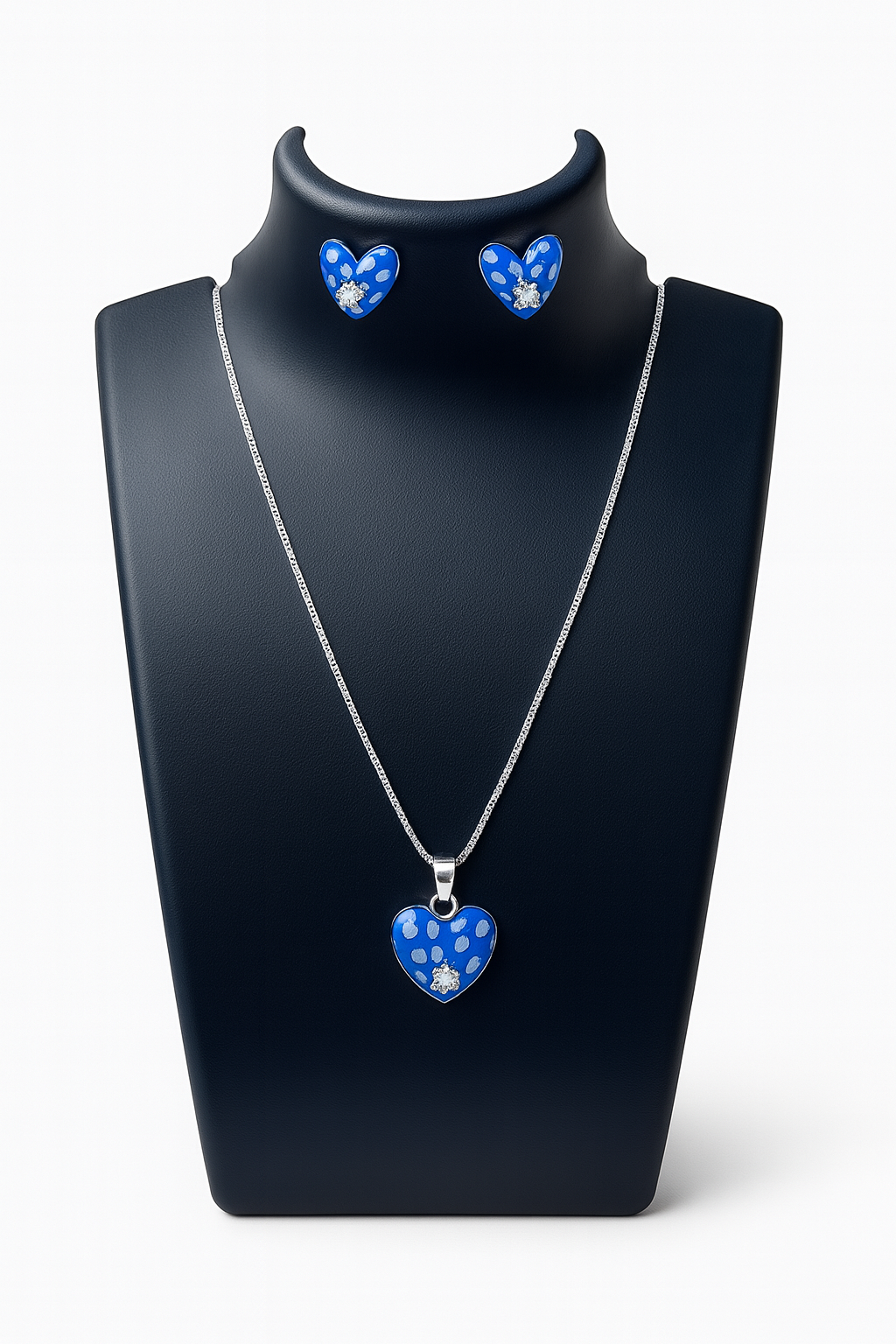 ✨ 925 Sterling Silver Blue Enamel Heart Pendant & Earrings Set