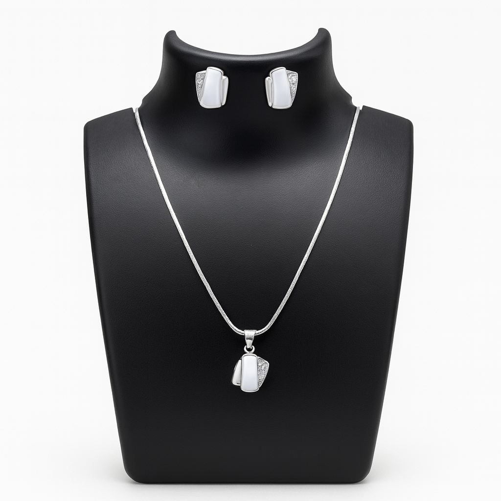 925 Sterling Silver Modern Geometric Pendant & Earrings Set