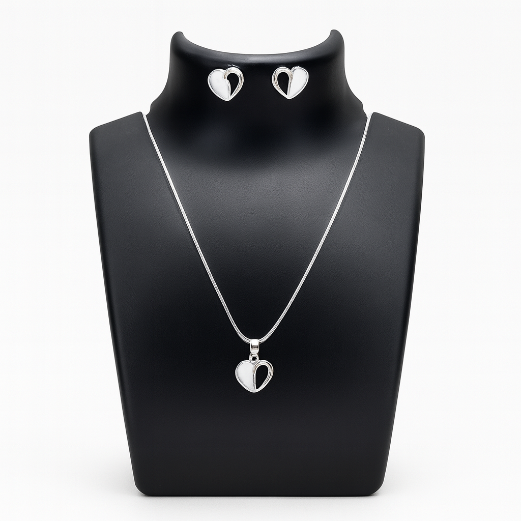 Elegant 925 Sterling Silver Heart Pendant & Earrings Set