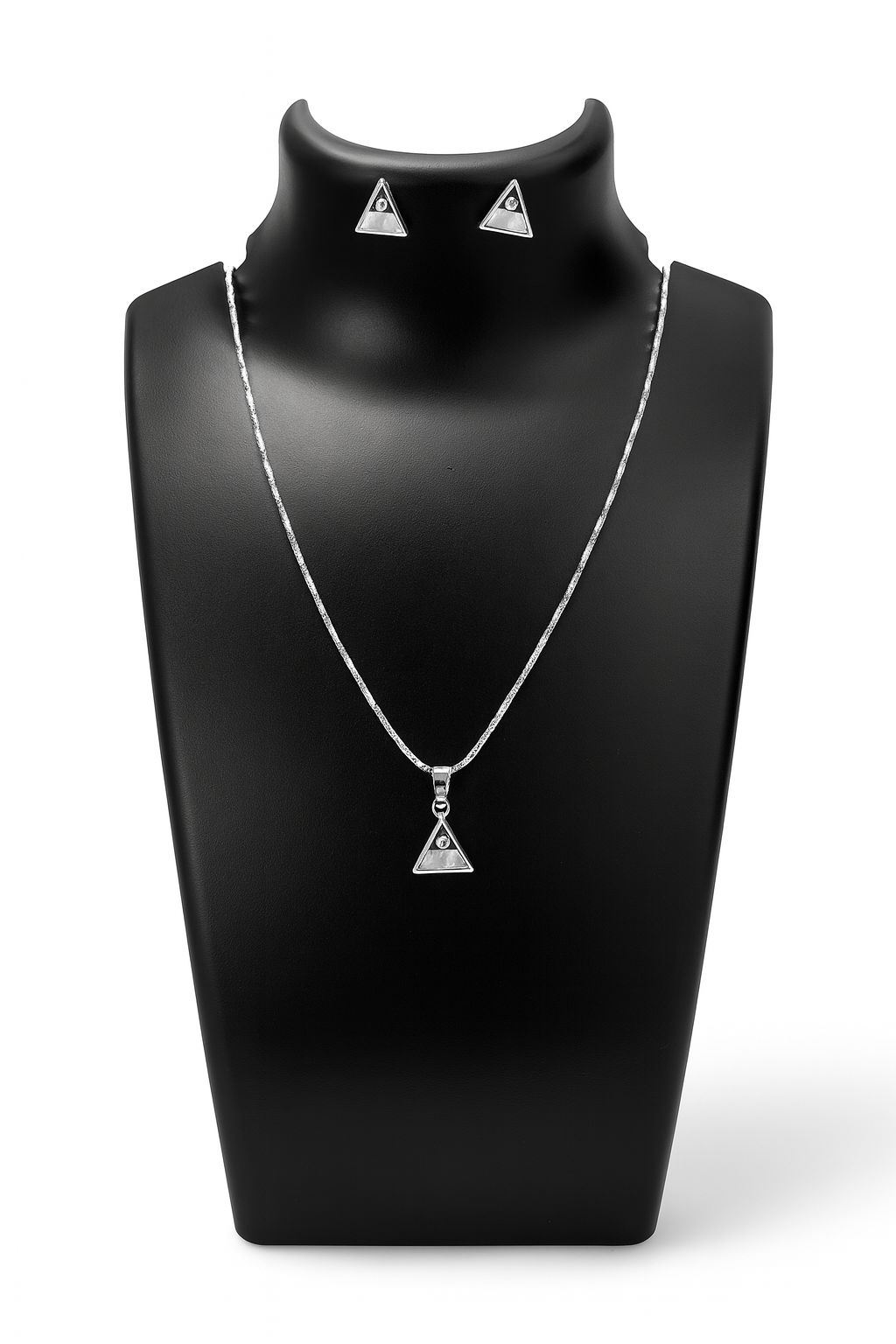 Silver Triangle Pendant & Stud Earrings Set