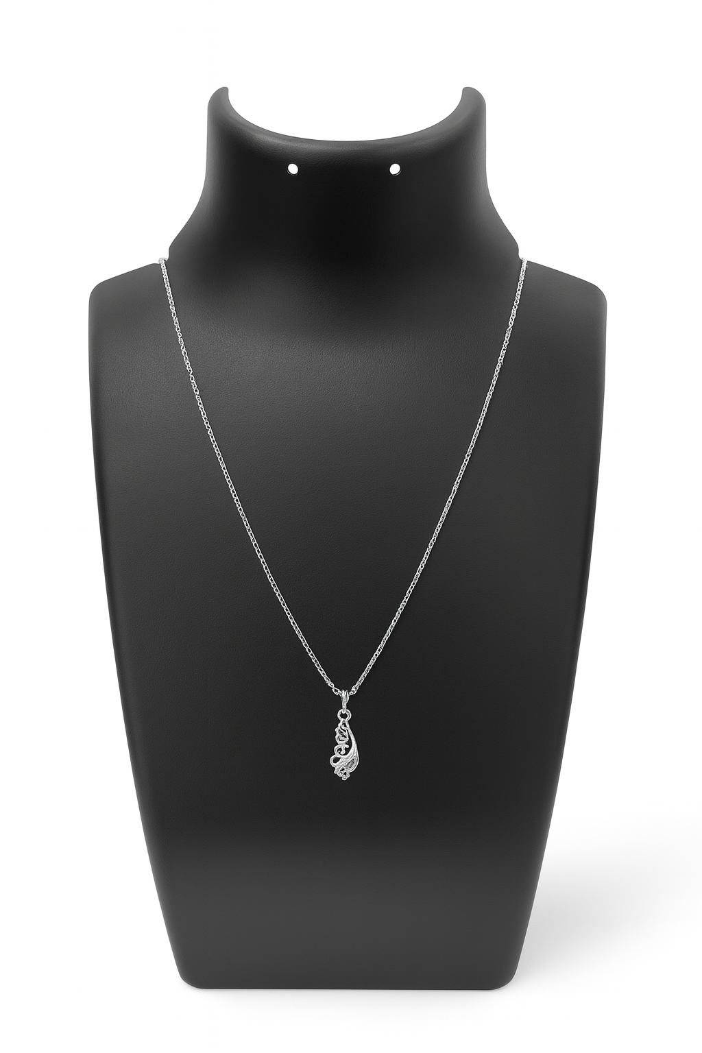 925 Sterling Silver Curved Filigree Pendant Necklace for Women