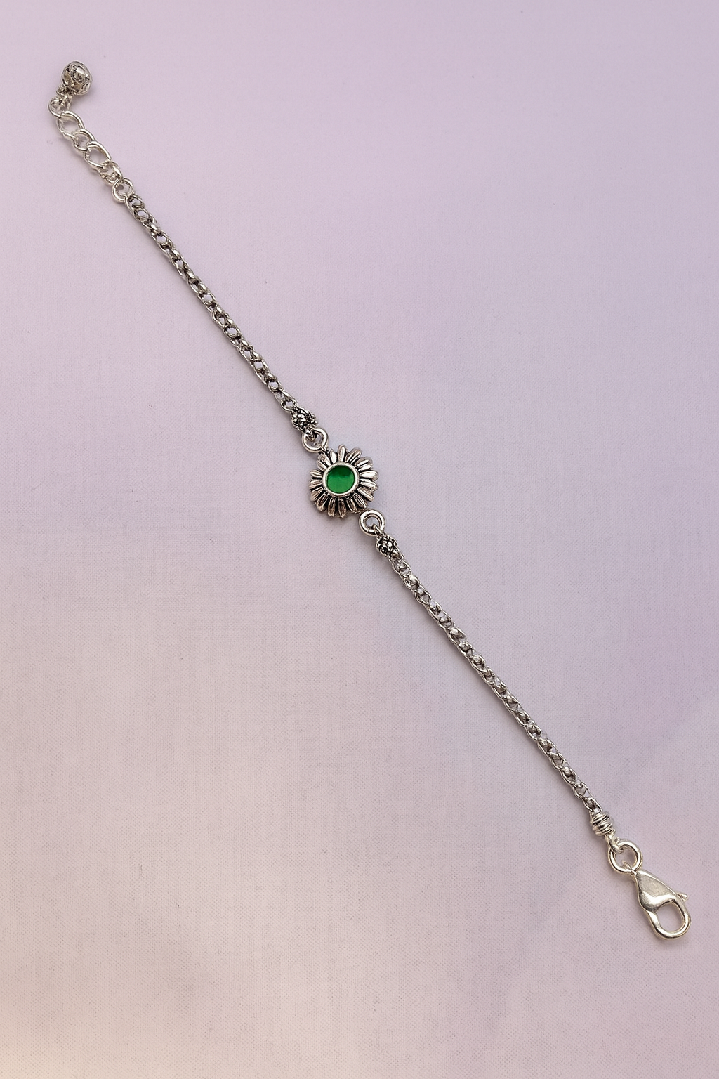925 Sterling Silver Sunflower Design Bracelet with Green Stone