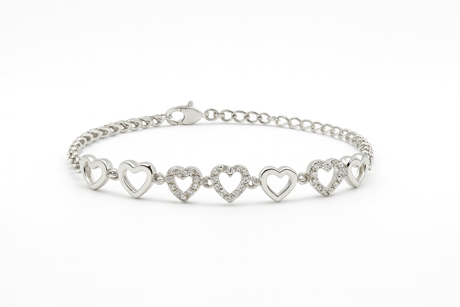 Elegant Heart Link Sterling Silver Bracelet