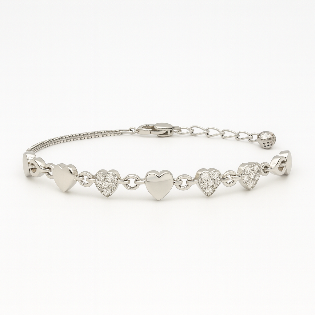 Elegant Heart Link 925 Silver Bracelet