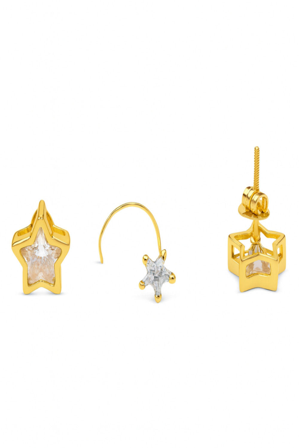 Gold Star Tops & Nosepin Combo with Sparkling Stone