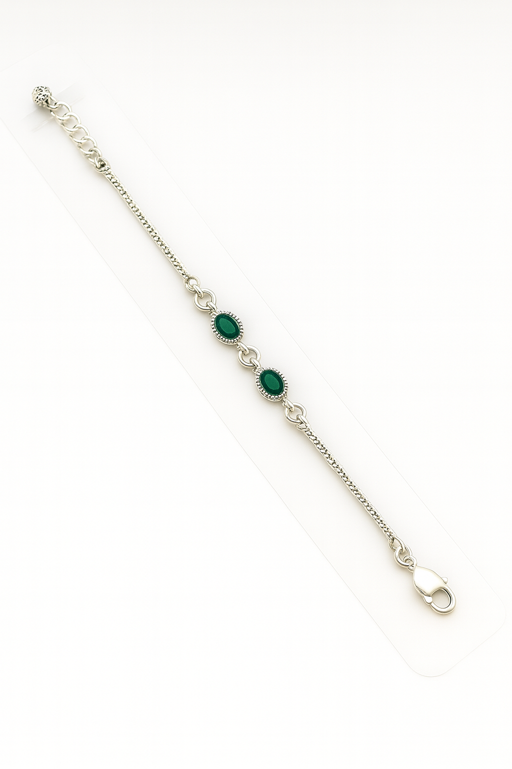 925 Sterling Silver Bracelet with Triple Green Stone Accents