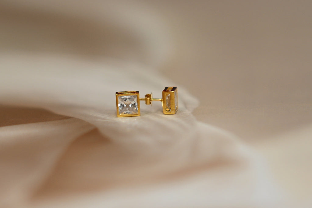 Square-Cut Solitaire Gold Stud Earrings