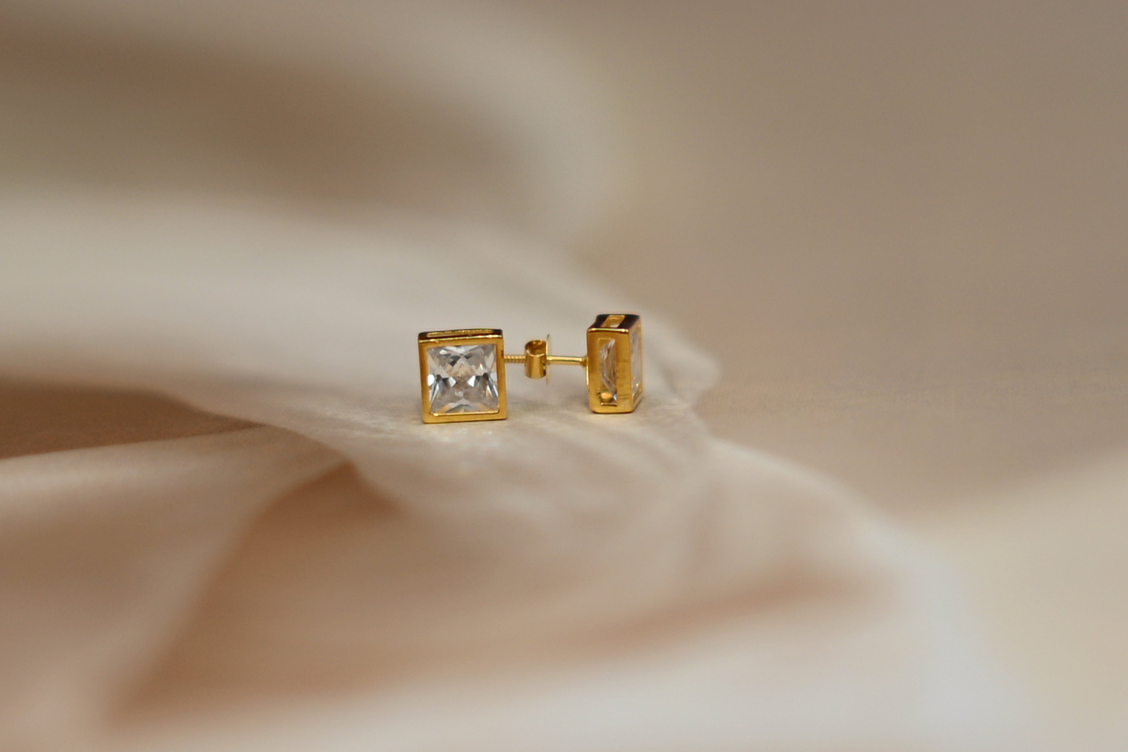 Square-Cut Solitaire Gold Stud Earrings