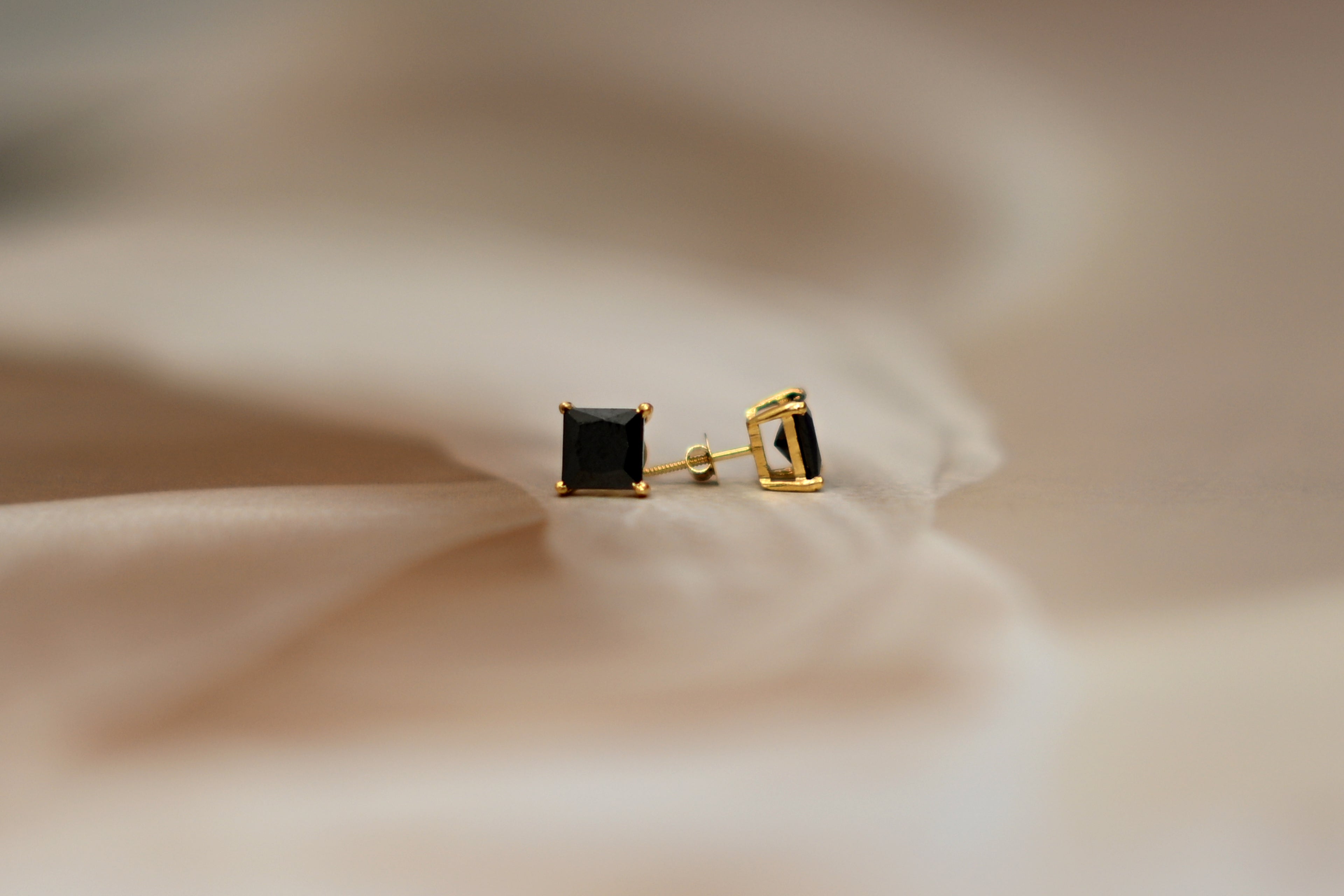 Black Onyx Square Gold Stud Earrings
