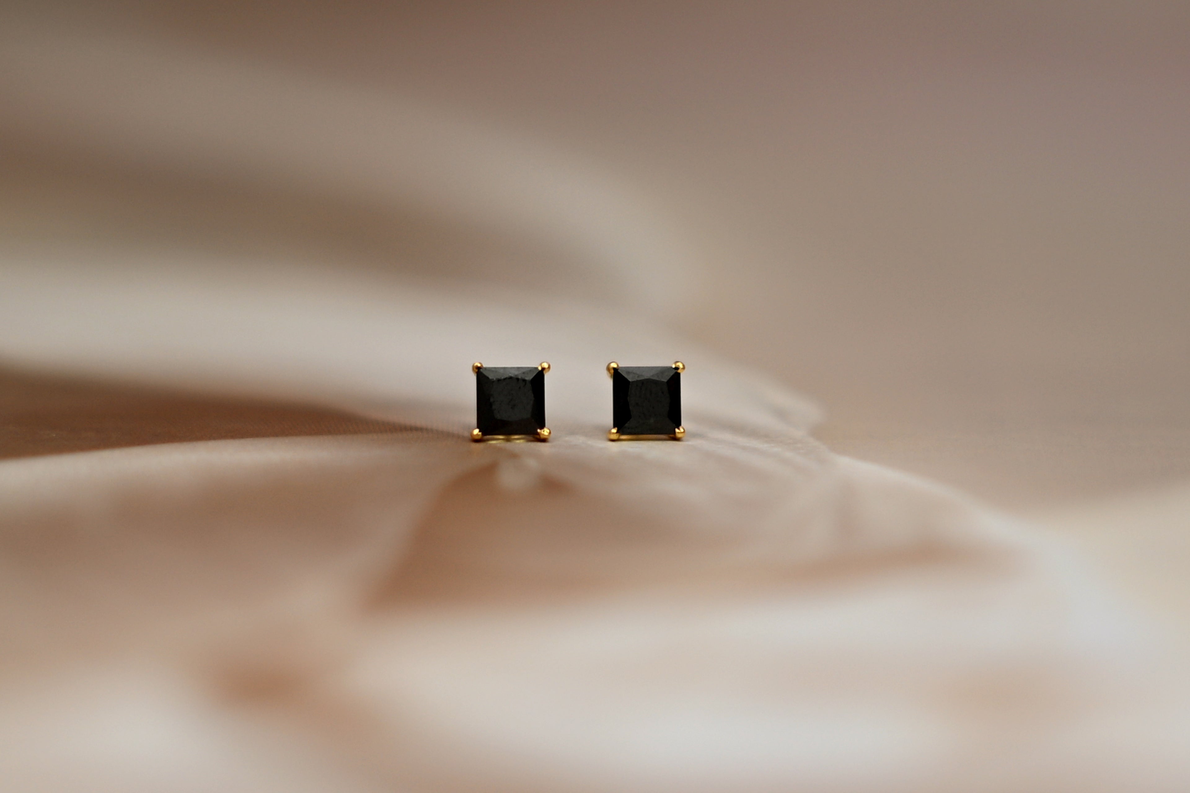 Black Onyx Square Gold Stud Earrings