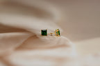 Emerald Green Square-Cut Gold Stud Earrings
