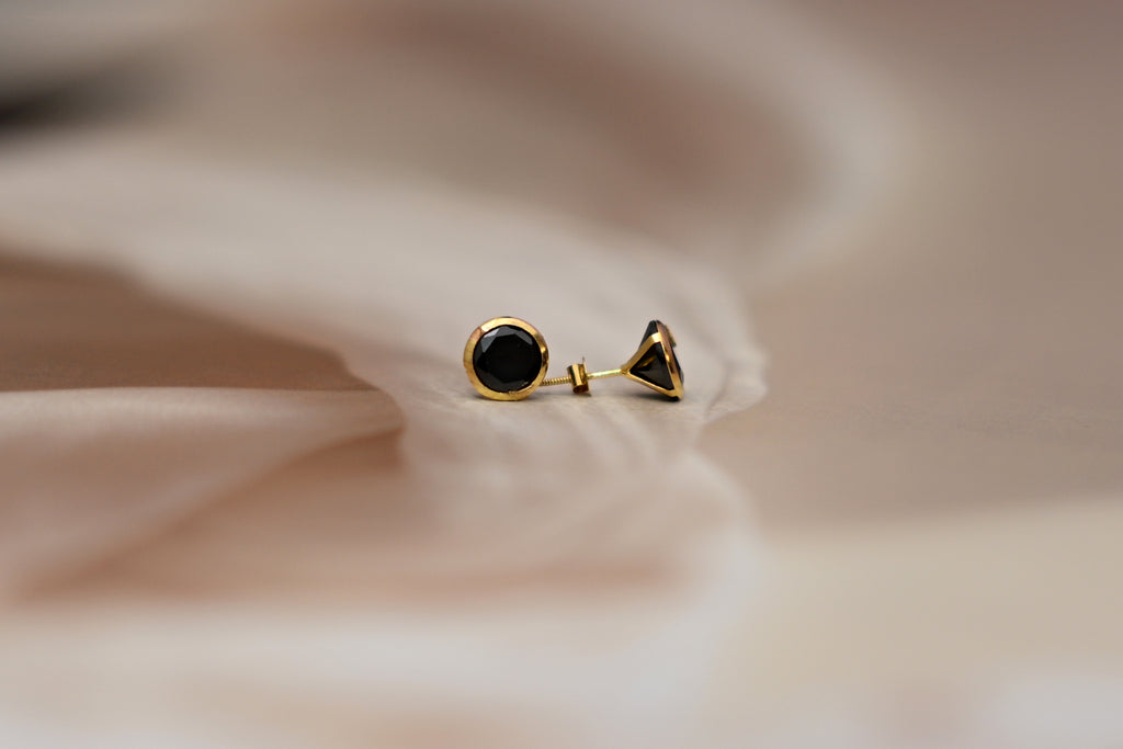 Black Onyx Round Stud Earrings
