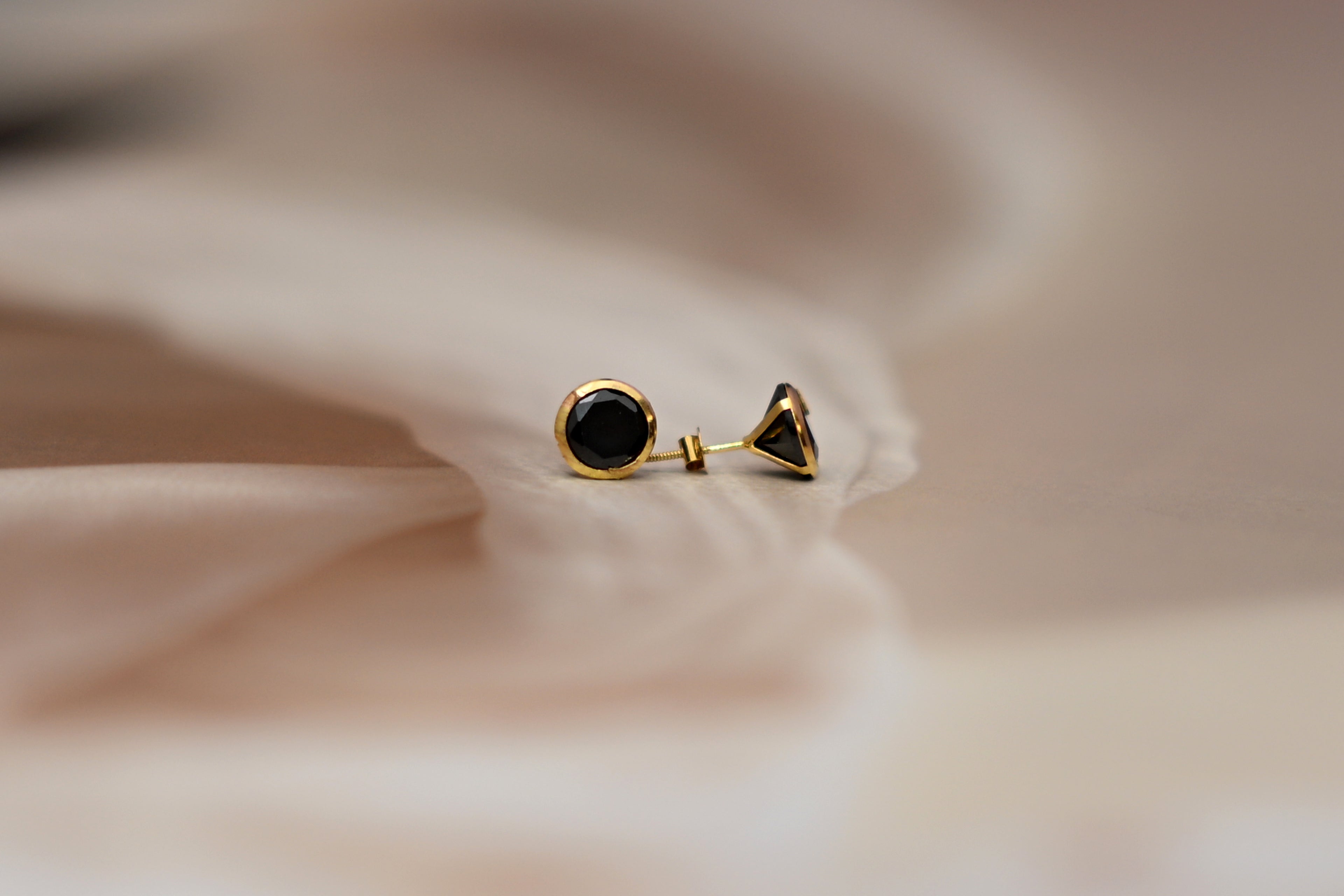 Black Onyx Round Stud Earrings