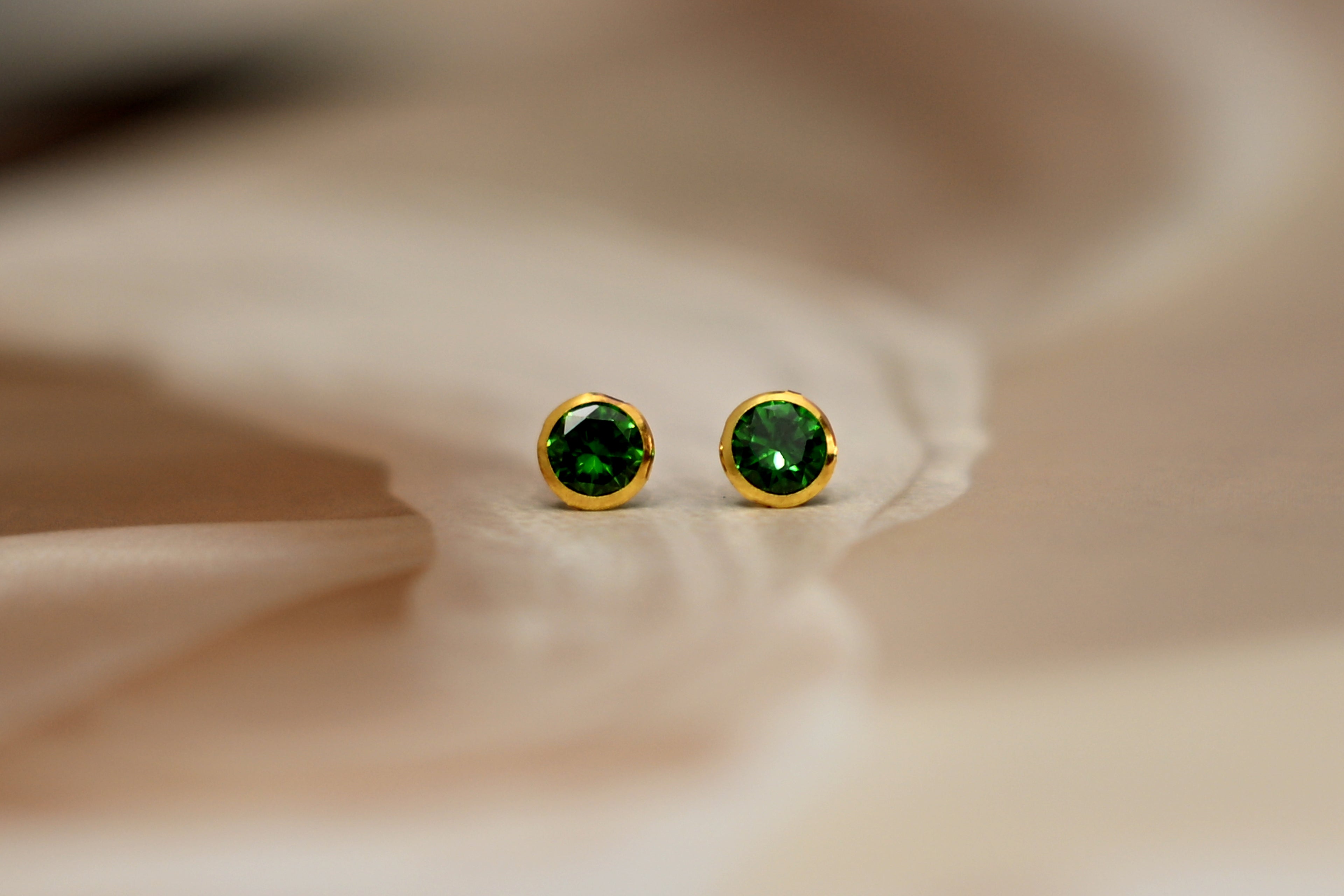 Emerald Green Stone Stud Earrings