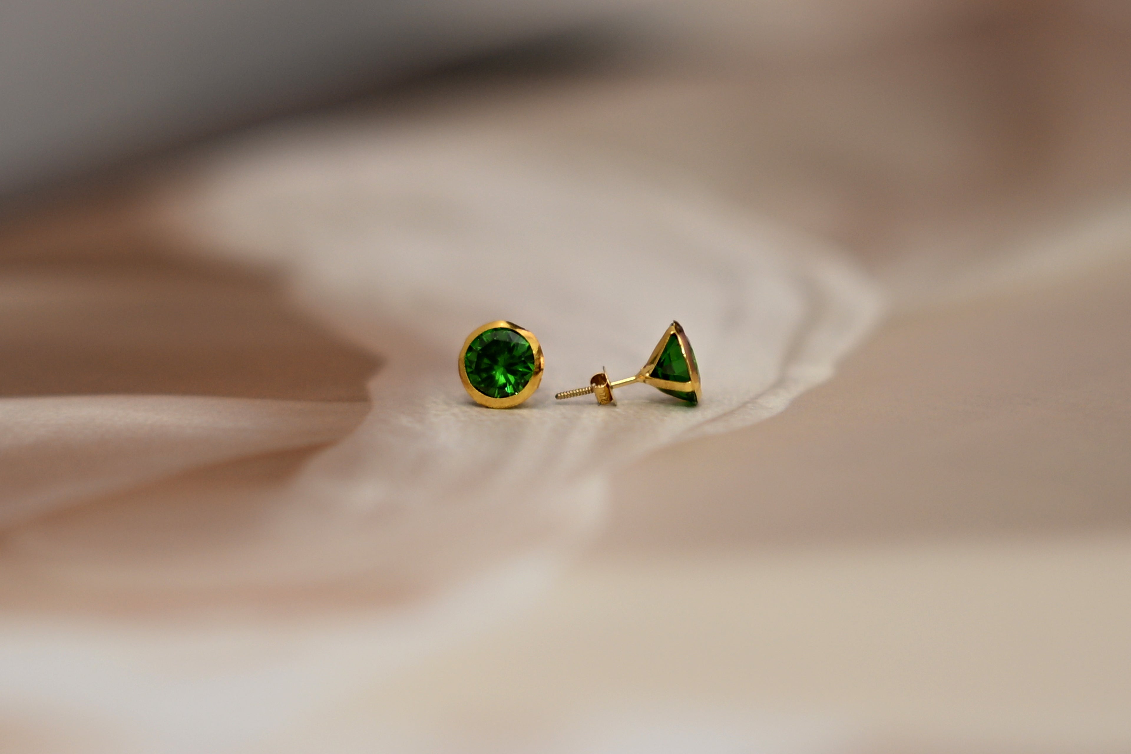 Emerald Green Stone Stud Earrings