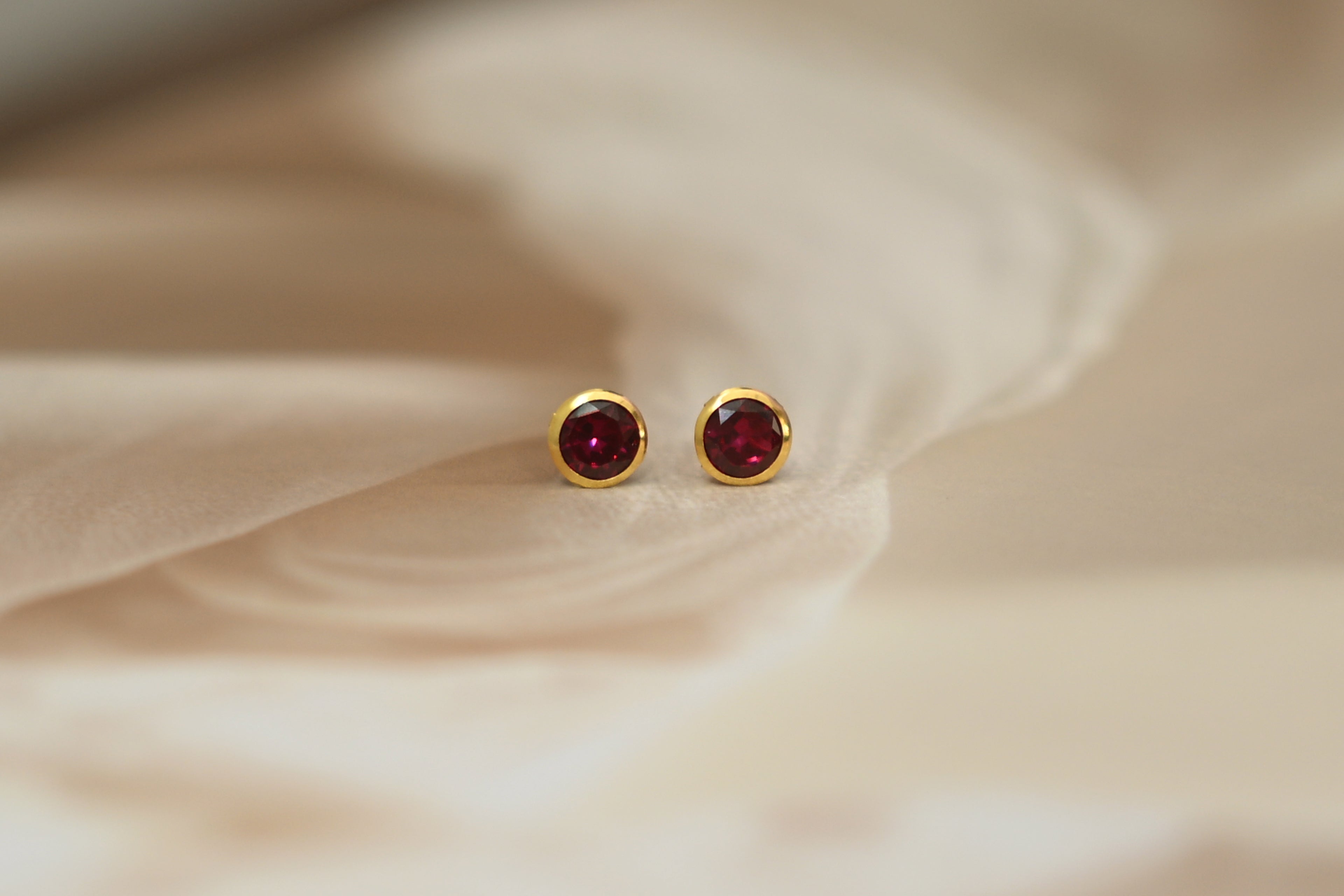 Gold Ruby Stud Earrings