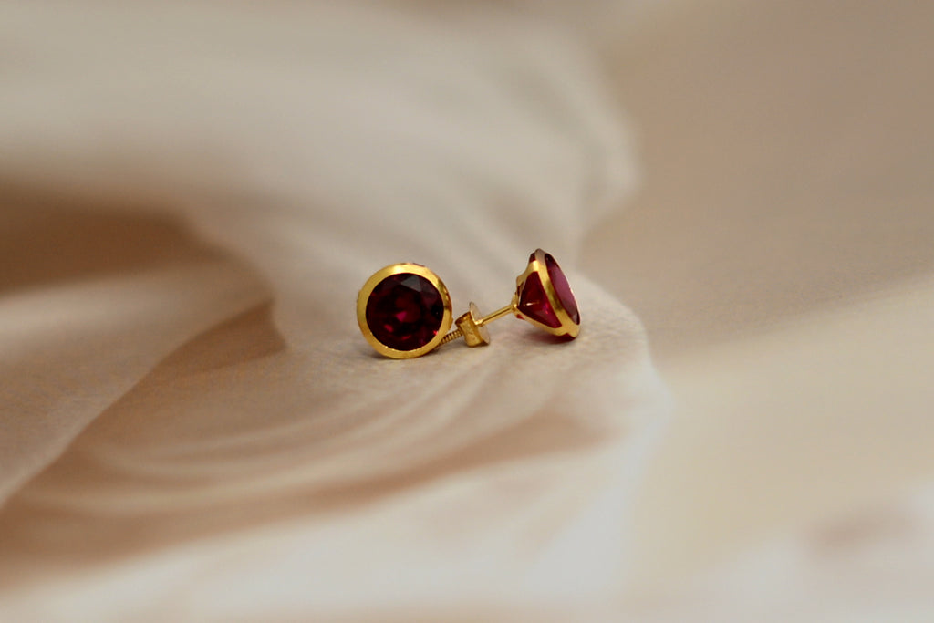 Gold Ruby Stud Earrings