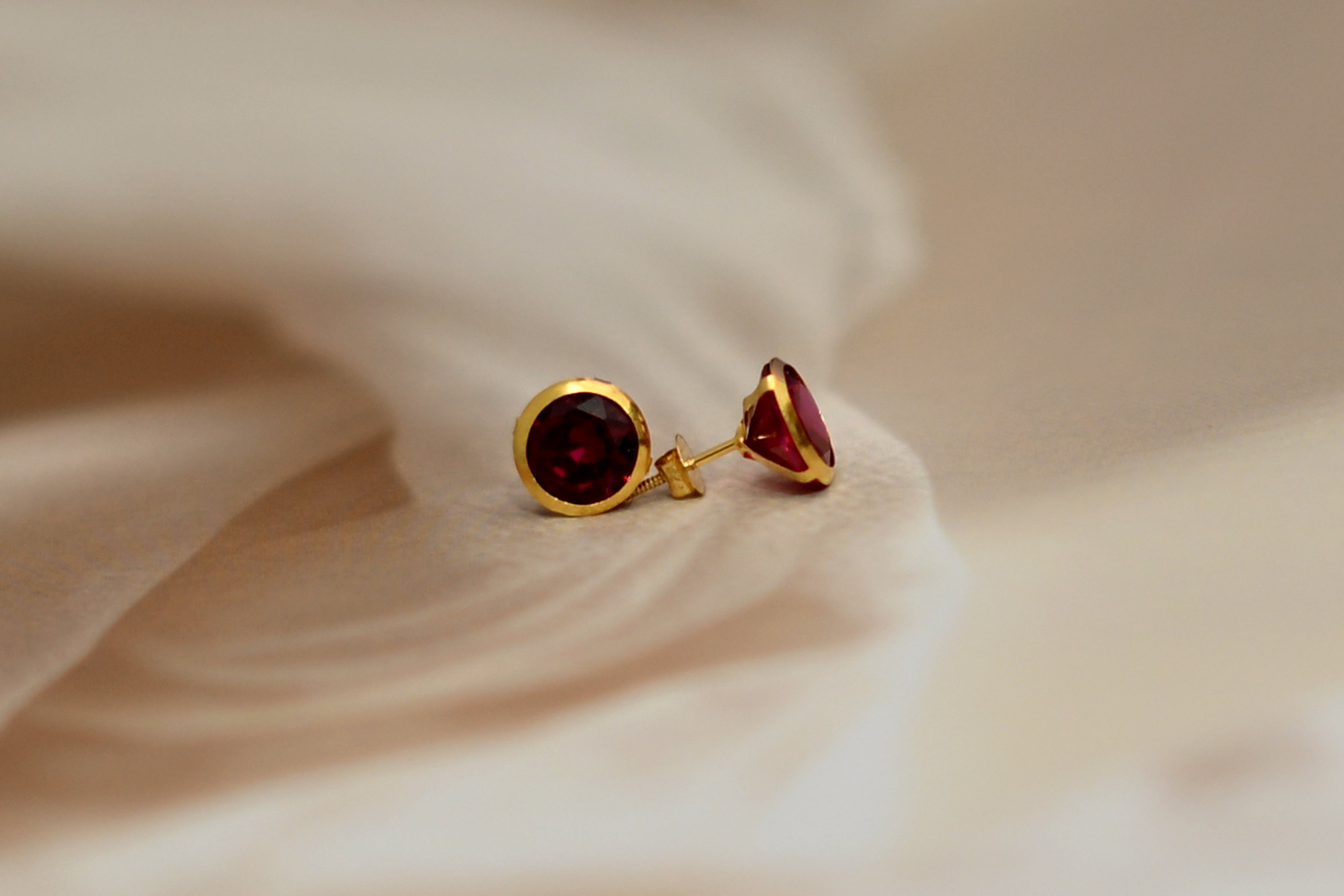 Gold Ruby Stud Earrings