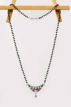 925 Silver Heart Motif Mangalsutra with Kundan & Stone Pendant