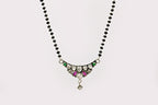 925 Silver Heart Motif Mangalsutra with Kundan & Stone Pendant