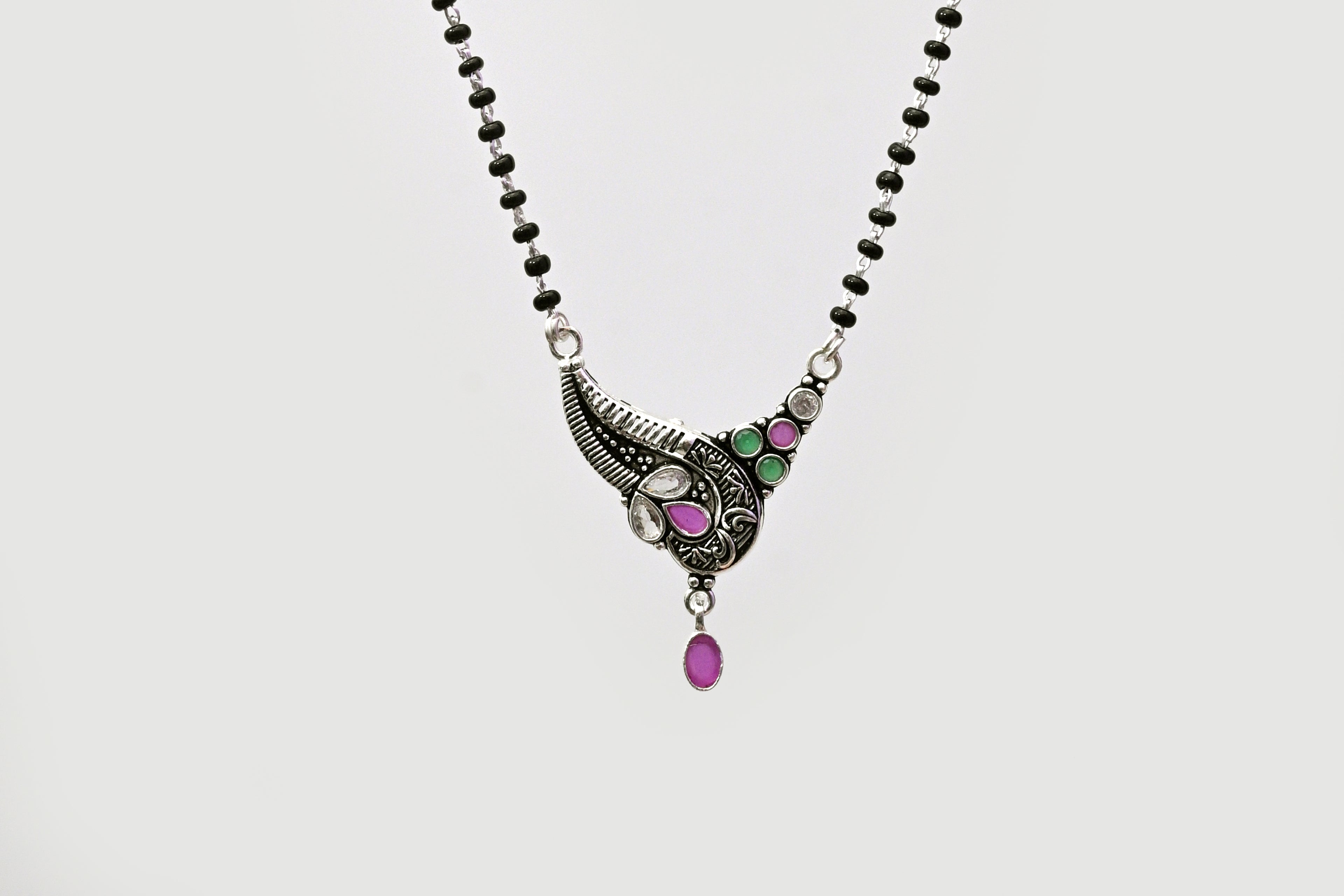 925 Silver Antique Mangalsutra with Multi-Stone Pendant
