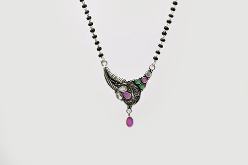925 Silver Antique Mangalsutra with Multi-Stone Pendant