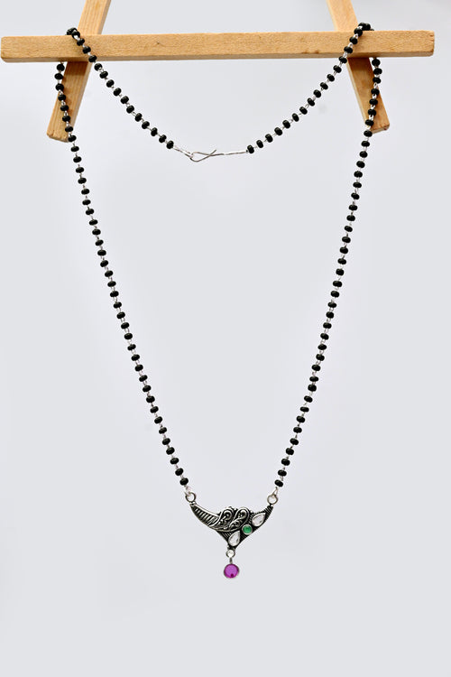 925 Silver Antique Mangalsutra with Green & Purple Stone Pendant