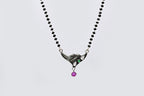 925 Silver Antique Mangalsutra with Green & Purple Stone Pendant