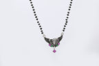 925 Silver Heart Design Antique Mangalsutra with Green & Pink Stones