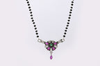 925 Silver Floral Mangalsutra with Pink & Green Stone Pendant
