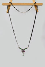 925 Silver Mangalsutra with Pink & Green Stone Pendant