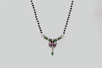925 Silver Mangalsutra with Pink & Green Stone Pendant