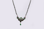 925 Silver Mangalsutra with Antique Floral Pendant & Green Drop
