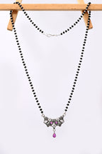 925 Silver Mangalsutra with Floral Pendant & Pink Stone Drop