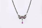 925 Silver Mangalsutra with Floral Pendant & Pink Stone Drop